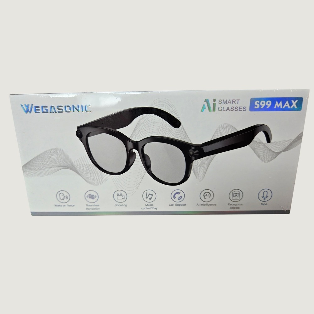 Wegasonic S99 Max AI Smart Glasses Black HD Camera Bluetooth Real-Time Trans
